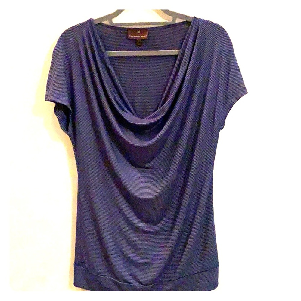 Navy Pinstripe Drape Neck Top